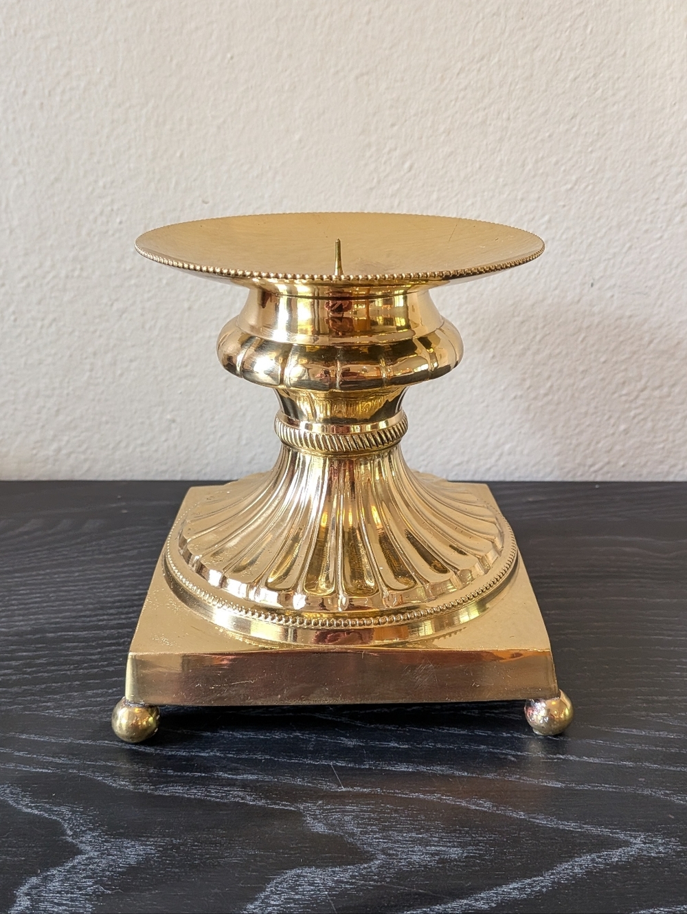 Vintage Brass Large Ornate Pricket Pillar Candle Holder Square Heavy Footed 6"